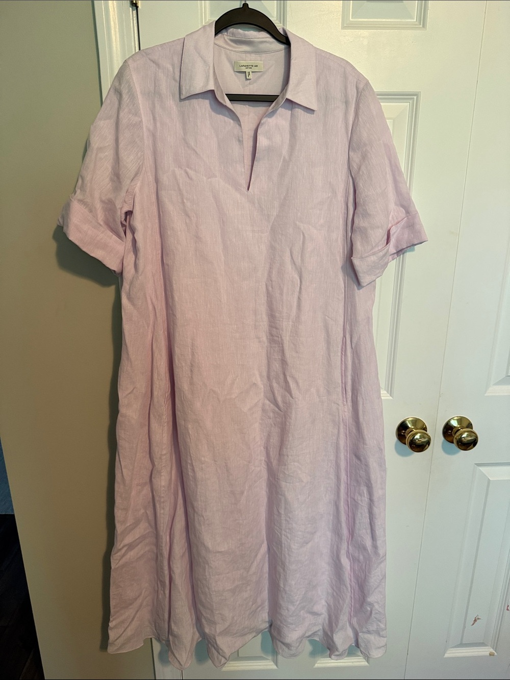Lafayette 148 Pale Pink Linen Collared Maxi Dress